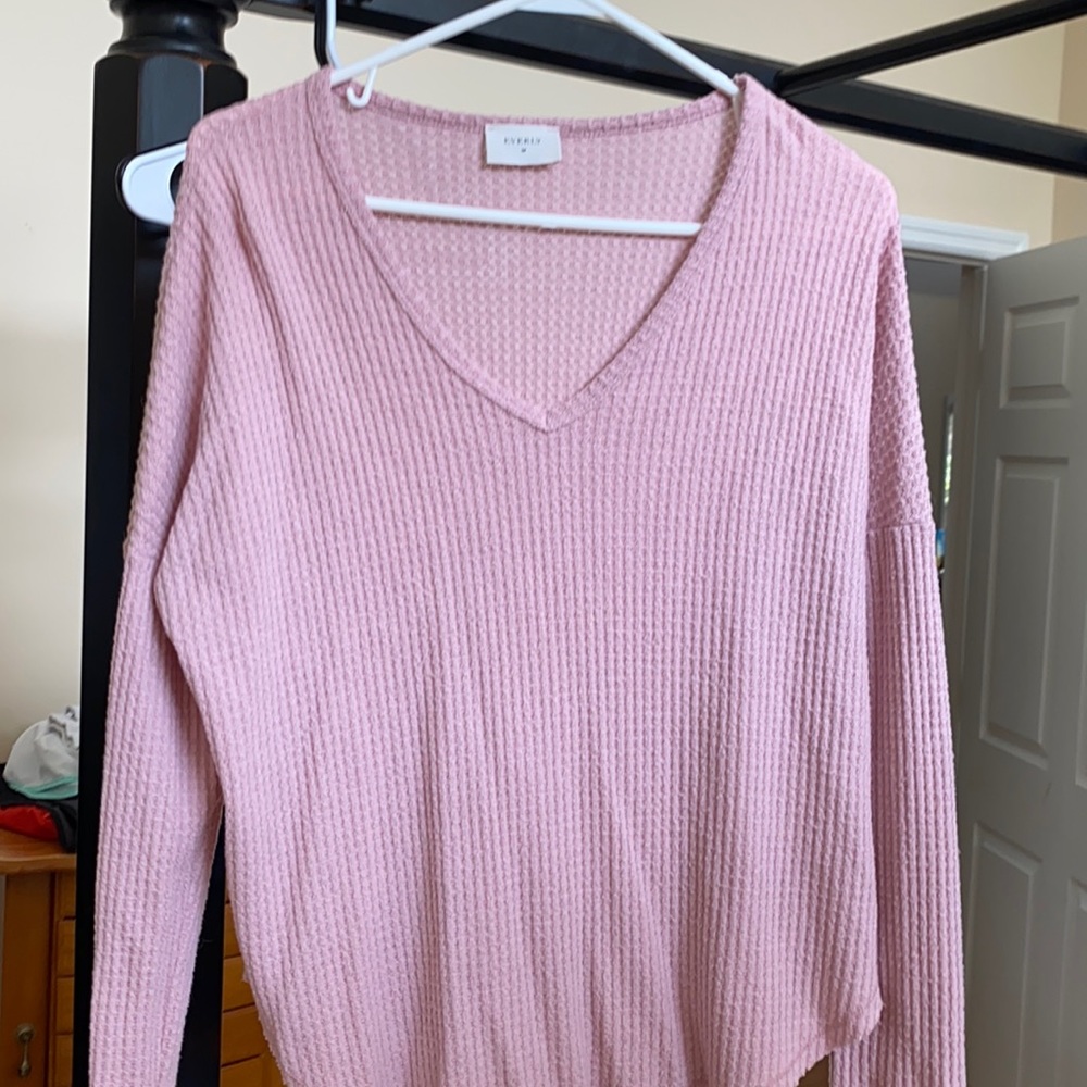 Everly Light Pink Waffle Knit Long Sleeve Top Size Small